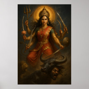 Affiche Divine déesse Durga   Guerrier cosmique de lumière