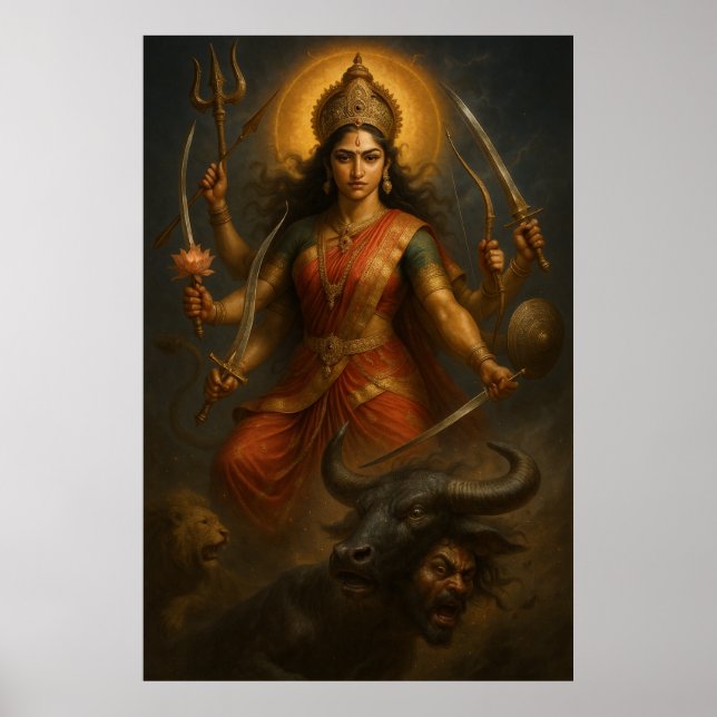 Affiche Divine déesse Durga | Guerrier cosmique de lumière (Devant)