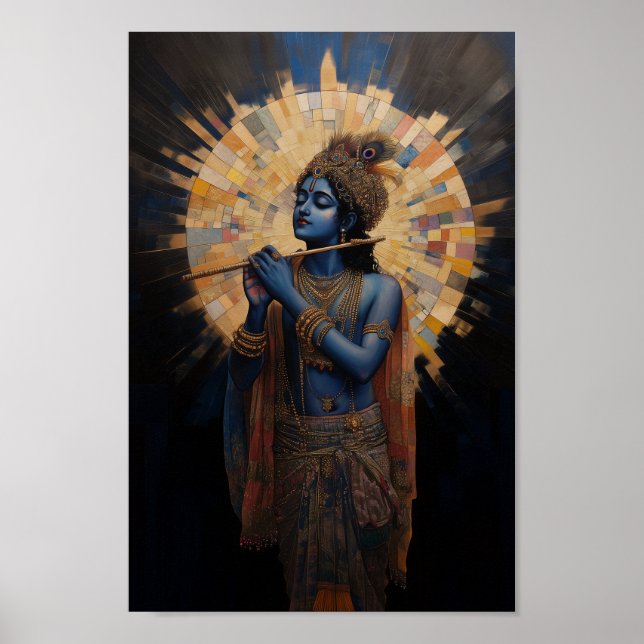 Affiche Divine Lord Krishna jouant à la Flûte Art Nouveau (Devant)
