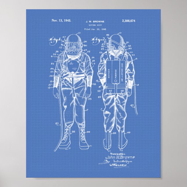 Affiche Diving Suit 1945 Patent Art Blueprint (Devant)