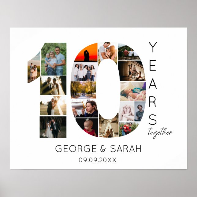 Affiche Dix ans ensemble Anniversaire de mariage 18 Photo (Devant)