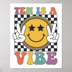 Affiche Dix Ans Est Un Dixième Anniversaire Groovy Joyeux