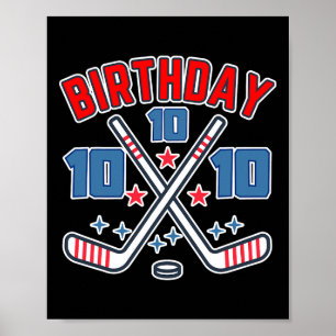 Affiche Dix ans garçon d'anniversaire de hockey sur glace