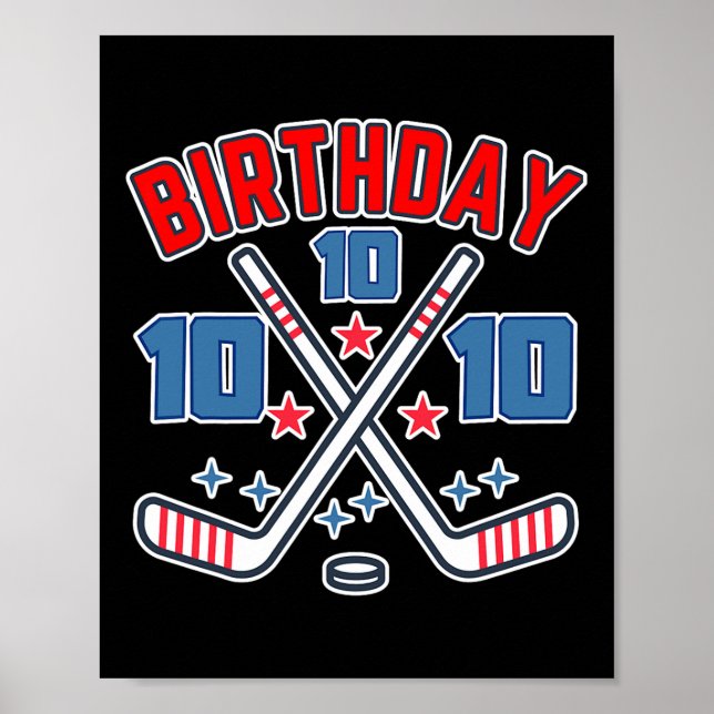 Affiche Dix ans garçon d'anniversaire de hockey sur glace  (Devant)