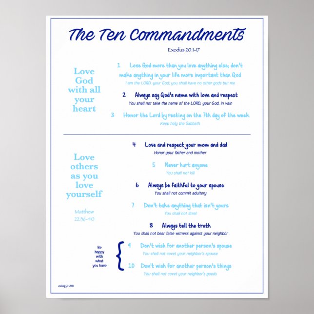 Affiche Dix commandements pour les enfants - Marine/Lt. Bl (Devant)