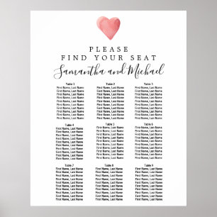 Affiche DIY Red Heart 9-Table Wedding Seating Chart