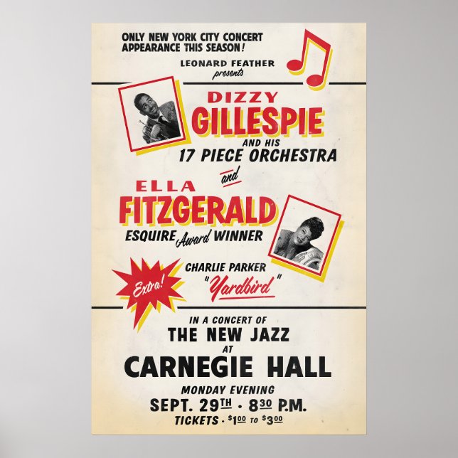 Affiche Dizzy Gillespie - Charlie Parker - Ella Fitzgerald (Devant)