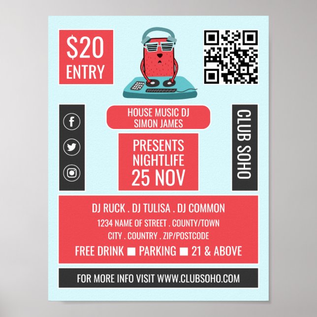 Affiche DJ au Deck Cartoon, Professional DJ Advert (Devant)