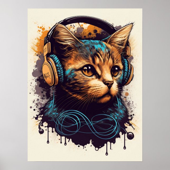 Affiche DJ Cat Avec Casque (Devant)
