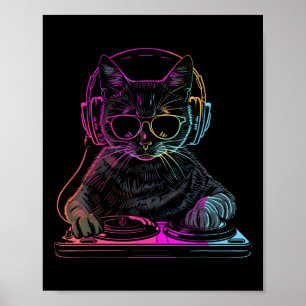Affiche Dj Cat Edm Techno House Music Amusant Amoureux des