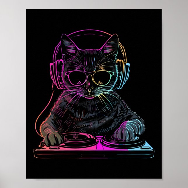 Affiche Dj Cat Edm Techno House Music Amusant Amoureux des (Devant)