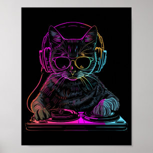 Affiche Dj Cat Edm Techno House Musique Amusing Chat Pour 
