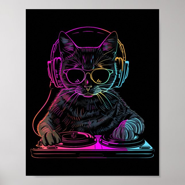 Affiche Dj Cat Edm Techno House Musique Amusing Chat Pour  (Devant)