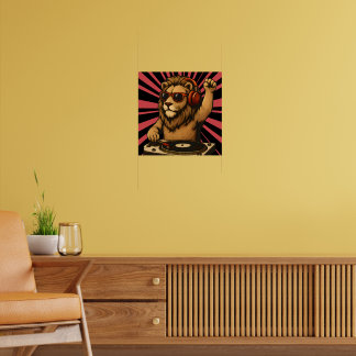 Affiche DJ Lion – Musique d'art de style rétro cool