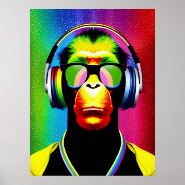 Affiche DJ Monkey Music Lover DJ Chimp Humour (Devant)