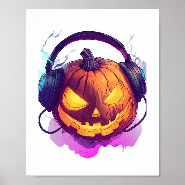 Affiche DJ Party Citrouille d'Halloween (Devant)