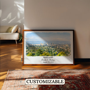 Affiche d'Oakland Californie, Aquarelle, Sur mesur