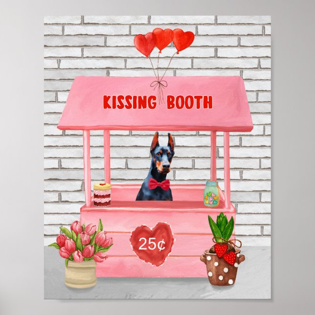Affiche Doberman Chien Valentine's Day Kissing Booth (Devant)