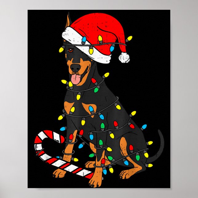 Affiche Doberman Dog Christmas Lights Santa Xmas Pet Dog L (Devant)