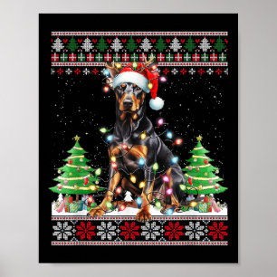 Affiche Doberman Dog Reindee lumières de Noël