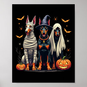 Affiche Doberman Halloween Costume maman sorcière fantôme