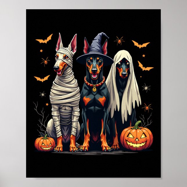 Affiche Doberman Halloween Costume maman sorcière fantôme (Devant)