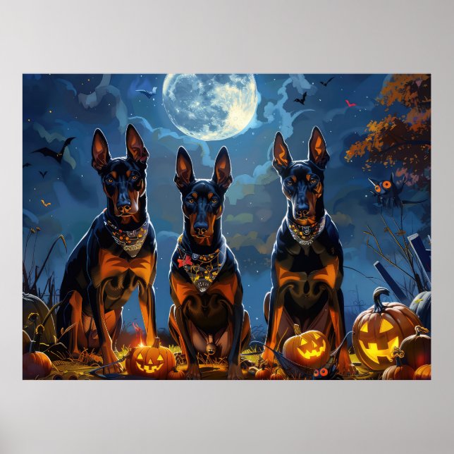 Affiche Doberman Halloween Éffrayant (Devant)