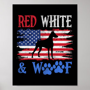 Affiche Doberman Pinscher Drapeau Américain Rouge Blanc Et
