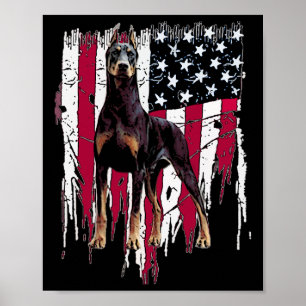 Affiche Doberman Pinscher Drapeau Américain Usa Awesome