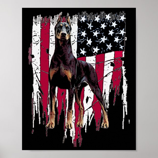 Affiche Doberman Pinscher Drapeau Américain Usa Awesome (Devant)