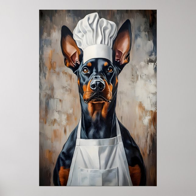 Affiche Doberman Pinscher In Chefs Hat Poster, Funny Pet (Devant)