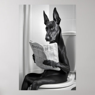 Affiche Doberman sur les toilettes, Journal, Drôle d'art d