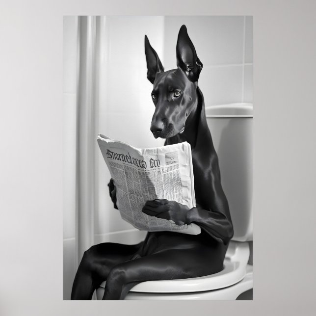 Affiche Doberman sur les toilettes, Journal, Drôle d'art d (Devant)