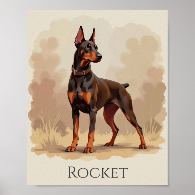Affiche Dobermann Pinscher Chien Brun Rouille Rouge (Devant)