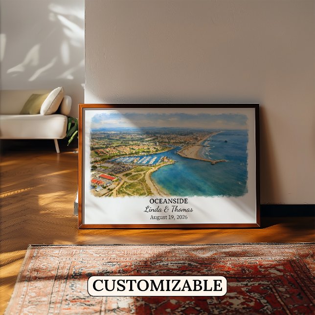 Affiche d'Oceanside Californie, Aquarelle, Sur mes (Créateur téléchargé)
