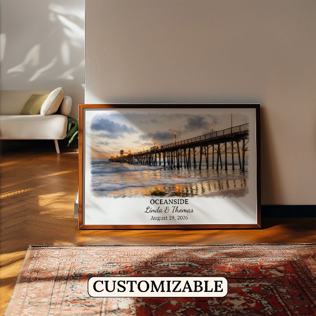 Affiche d'Oceanside Californie, Aquarelle, Sur mes (Créateur téléchargé)