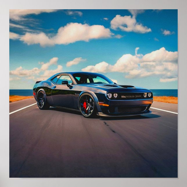 Affiche Dodge Challenger dans la nature | (Devant)