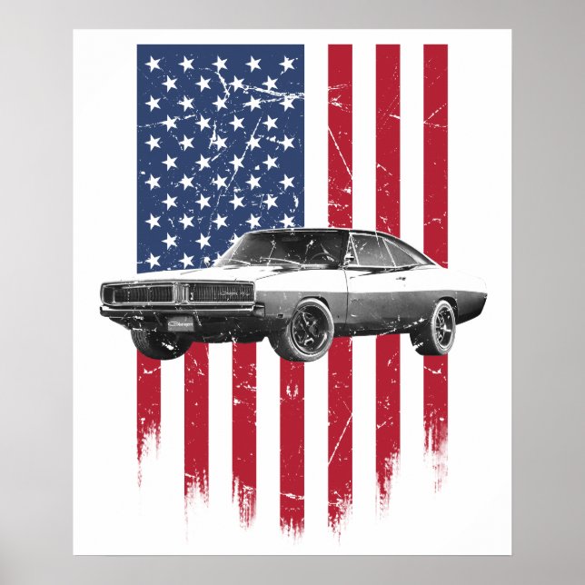 Affiche dodge charger drapeau américain (Devant)