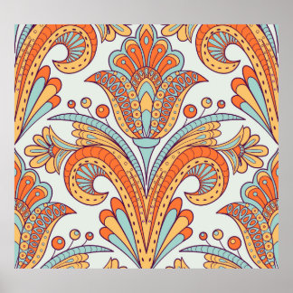 Affiche Dodle floral damask, folk sans couture motif.