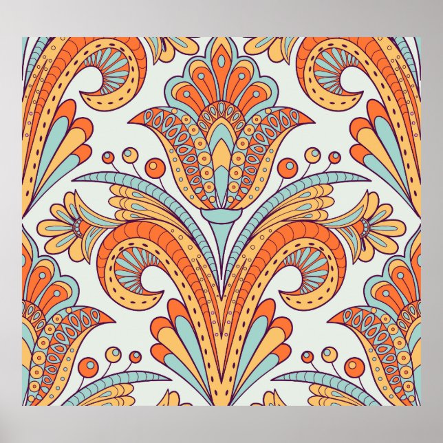 Affiche Dodle floral damask, folk sans couture motif. (Devant)