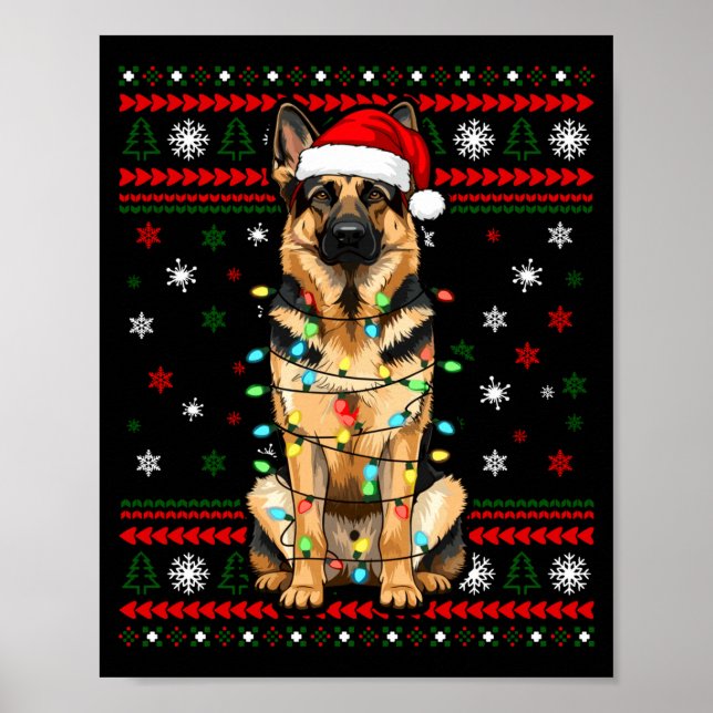 Affiche Dog Christmas, German Shepherd Christmas Lights Ug (Devant)