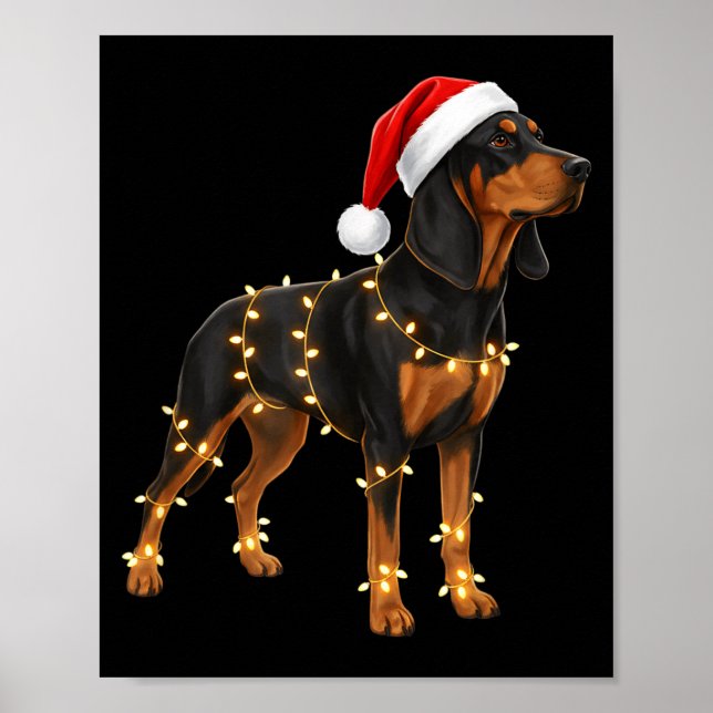 Affiche Dog Dachshund Wrapped In Christmas Lights - Holida (Devant)