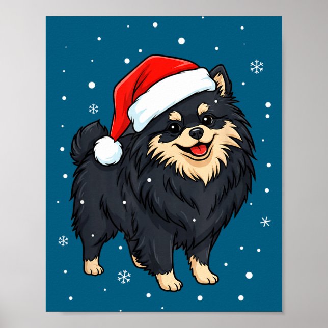 Affiche Dog Holiday Meranian Dog Santa Illustration - Fluf (Devant)