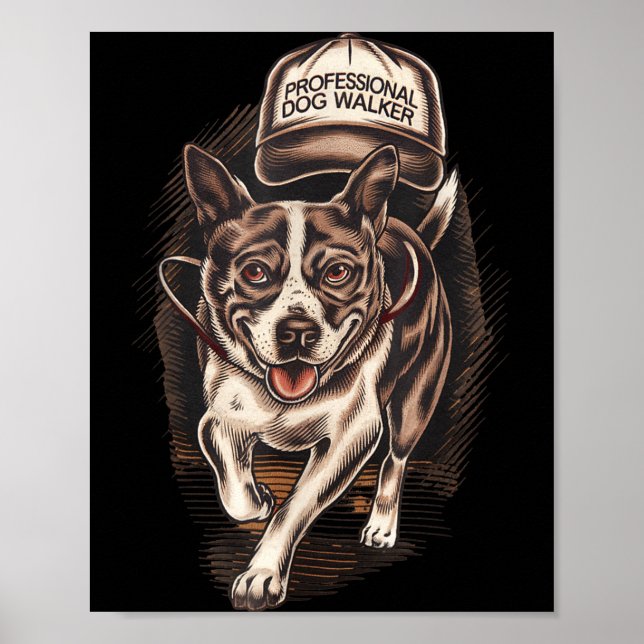 Affiche Dog Waking Professional Dog Walker Hat Graphic  (Devant)