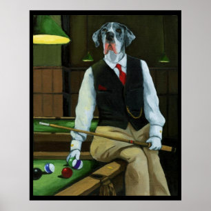 Affiche Dogs Playing Pool - Great Dane