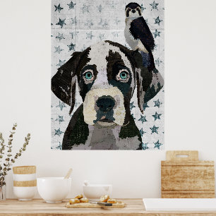 AFFICHE DOGUE ALLEMAND ET FAUCON