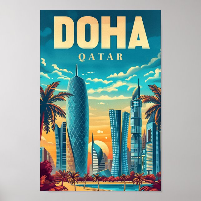 Affiche Doha Qatar Art Vintage Illustration de voyage (Devant)