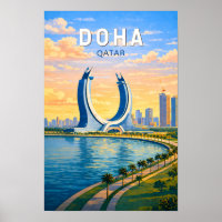 Doha Qatar Illustration Voyage Art Rétro