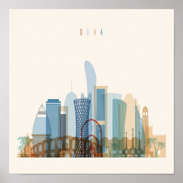 Affiche Doha, Qatar | Ville Skyline (Devant)