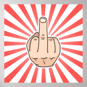 Affiche Doigt central avec motif rayures rouges